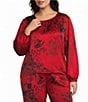 Bryn Walker Plus Size Lucinda Satin Woven Abstract Grunge Pattern Round Neck Long Dolman Sleeve High-Low Hem Coordinating Shirt - Image 1