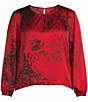 Bryn Walker Plus Size Lucinda Satin Woven Abstract Grunge Pattern Round Neck Long Dolman Sleeve High-Low Hem Coordinating Shirt - Image 5