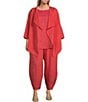 Color:Genoa - Image 3 - Plus Size Marie Cross-Dyed Linen 3/4 Sleeve Drape Asymmetric Open-Front Jacket