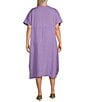 Color:Malva - Image 2 - Plus Size Marina Light Linen Short Sleeve Scoop Neck High-Low Pocketed Shift Dress