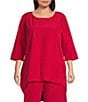 Bryn Walker Plus Size Memory Crunch Round Neck 3/4 Sleeve High-Low Tunic, Color:Holly - Image 1