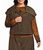 Bryn Walker Plus Size Memory Crunch Wide Pointed Collar Cap Sleeve Ruched Detail Zip-Front Vest - Image 1
