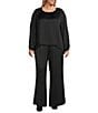 Bryn Walker Plus Size Osca Satin Elastic Waist Wide Leg Pants, Color:Black - Image 3