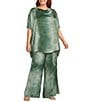 Bryn Walker Plus Size Osca Verde Printed Satin Elastic Waist Wide Leg Pants - Image 3