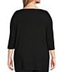 Color:Black - Image 2 - Plus Size Piera Ponti Elbow 3/4 Sleeve Boat Neck Shirt