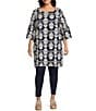 Bryn Walker Plus Size Riviera Tulum Print Round Neck 3/4 Sleeve Tunic - Image 3