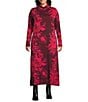 Bryn Walker Plus Size Robin Fiori Printed Viscose Jersey Mock Neck Long Sleeve Midi Dress, Color:Mandevilla - Image 1