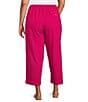 Color:Lantana - Image 2 - Plus Size Saba Cotton Seersucker Drawstring Waist Wide-Leg Side Slit Cropped Pants