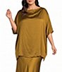 Bryn Walker Plus Size Satin Woven Draped Neck Cap Sleeve Oversized Tunic - Image 1