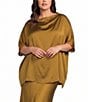 Bryn Walker Plus Size Satin Woven Draped Neck Short Sleeve Oversized Coordinating Tunic - Image 1