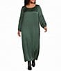 Bryn Walker Plus Size Satin Woven Round Neck 3/4 Sleeve Lanterna Dress - Image 1