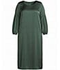 Bryn Walker Plus Size Satin Woven Round Neck 3/4 Sleeve Lanterna Dress - Image 4