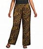 Bryn Walker Plus Size Satiny Woven Feather Print Wide-Leg Pull-On Pants - Image 1