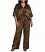 Bryn Walker Plus Size Satiny Woven Feather Print Wide-Leg Pull-On Pants - Image 3