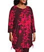Bryn Walker Plus Size Coordinating Vanya Fiori Printed Viscose Jersey Boat Neck 3/4 Sleeve Adjustable Tie Side Tunic, Color:Mandevilla - Image 3
