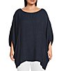 Color:Indaco - Image 1 - Plus Size Wilder Crinkle Viscose Round Neck 3/4 Dolman Sleeve Tunic