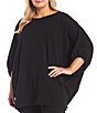 Color:Black - Image 1 - Plus Size Wilder Jersey Crew Neck Elbow Dolman Banded 3/4 Sleeve Tunic
