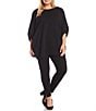 Color:Black - Image 3 - Plus Size Wilder Jersey Crew Neck Elbow Dolman Banded 3/4 Sleeve Tunic