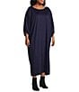 Bryn Walker Plus Size Wilder Modal Ponti Round Neck Elbow Dolman Sleeve Oversized Maxi Dress, Color:Night - Image 3