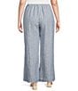Bryn Walker Plus Stripe Linen Flat Front Elastic Waist Wide Leg Coordinating Pants, Color:Arles - Image 2