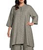 Bryn Walker Plus Winona Cross-Dyed Linen Mandarin Collar Elbow Sleeve Button Front Tunic - Image 1