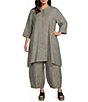 Bryn Walker Plus Winona Cross-Dyed Linen Mandarin Collar Elbow Sleeve Button Front Tunic - Image 3