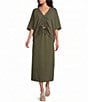 Bryn Walker Ria Cotton Jersey Knit V-Neck Dolman Sleeve Ruched Front Tie Coordinating Shirt - Image 3