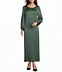 Bryn Walker Satin Woven Round Neck 3/4 Sleeve Lanterna Dress - Image 1