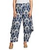 Bryn Walker Plus Size Seamus Tulum Azul Cielo Print Elastic Waist Drape Side Peak Pants - Image 1