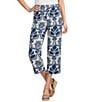 Bryn Walker Tulum Azul Cielo Printed Elastic Waist Side Slit Straight Leg Crop Pants - Image 1