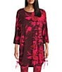 Bryn Walker Vanya Coordinating Fiori Printed Viscose Jersey Knit Boat Neck 3/4 Sleeve Adjustable Tie Side Tunic, Color:Mandevilla - Image 1