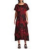 Bryn Walker Wesley Woven Garden Print Crew Neck Short Sleeve A-Line Midi Dress, Color:Kirsch - Image 1