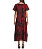 Bryn Walker Wesley Woven Garden Print Crew Neck Short Sleeve A-Line Midi Dress, Color:Kirsch - Image 2