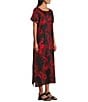 Bryn Walker Wesley Woven Garden Print Crew Neck Short Sleeve A-Line Midi Dress, Color:Kirsch - Image 3