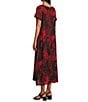 Bryn Walker Wesley Woven Garden Print Crew Neck Short Sleeve A-Line Midi Dress, Color:Kirsch - Image 4