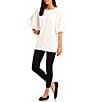 Color:White - Image 3 - Wilder Elbow Dolman Banded Short Sleeve Crew Neck Tunic
