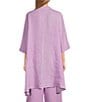 Color:Snowberry - Image 2 - Winona Light Linen Mandarin Collar Elbow Length Sleeve Pocketed Button-Front Long Tunic