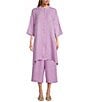 Color:Snowberry - Image 3 - Winona Light Linen Mandarin Collar Elbow Length Sleeve Pocketed Button-Front Long Tunic