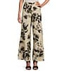Color:Torcello - Image 1 - Woven Linen Blend Floral Print Elastic Waist Wide-Leg Pull-On Coordinating Pants