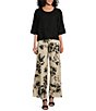 Color:Torcello - Image 3 - Woven Linen Blend Floral Print Elastic Waist Wide-Leg Pull-On Coordinating Pants