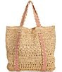 Btb Los Angeles Chapeu Straw Hat Tote Bag, Color:Natural/Pink - Image 2