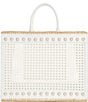 Color:Ivory Natural - Image 1 - Woven Caned Leather Ellie Large Pearl Tote Bag