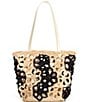 Color:Natural/Black - Image 1 - Mahi Floral Cutout Straw Tote Bag
