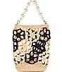 Color:Natural/Black - Image 1 - Mahi Raffia Floral Cutout Pearl Strap Bucket Bag