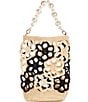 Color:Natural/Black - Image 2 - Mahi Raffia Floral Cutout Pearl Strap Bucket Bag