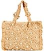 Color:Natural - Image 1 - Santorni Raffia Floral Pearl Embellished Tote Bag