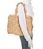 Color:Natural - Image 4 - Santorni Raffia Floral Pearl Embellished Tote Bag