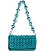 Color:Teal - Image 1 - Shiloh Raffia Pearl Strap Shoulder Bag
