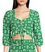 Color:Green - Image 1 - Isla Verde Embroidered Sweetheart Neck 3/4 Sleeve Cropped Coordinating Top