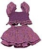 BuddyLove Big Girls Tyler Butterfly Sleeve Printed Smocked Top & Skirt Set, Color:Mystique - Image 1